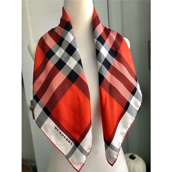 Burberry Silk Orange Check Scarf - Picture 5 of 9